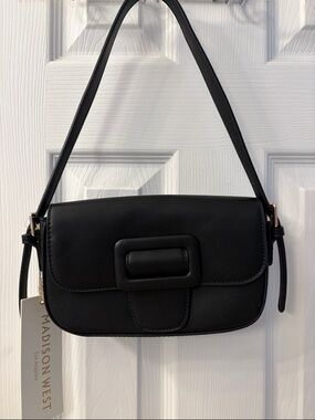 Madison West Black Gabi Shoulder Bag with Buckle Detail NWT